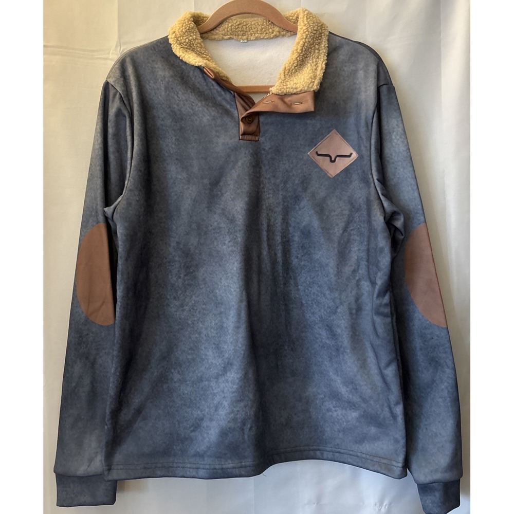 Unbranded Ranch Pullover 1/4 Button Sweater Men's/Women's Med‎ Gray Sherpa Neck